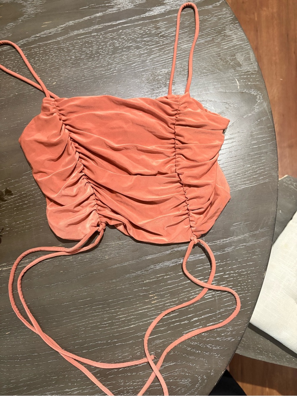 Ruched Rust Crop Top with tie detail
